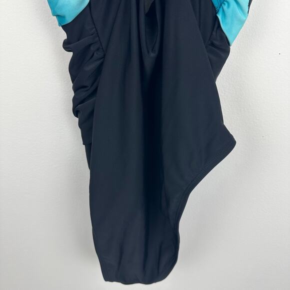 NWT Cupshe Womens Crossback Ruched One Piece Black/Teal Bathing Swimsuit Small - Picture 6 of 11